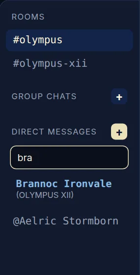 Start a DM: press + next to Direct messages and search a name.