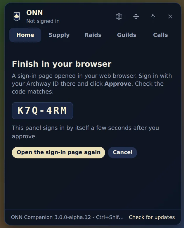 Check the code in the panel matches the one in your browser, then Approve.